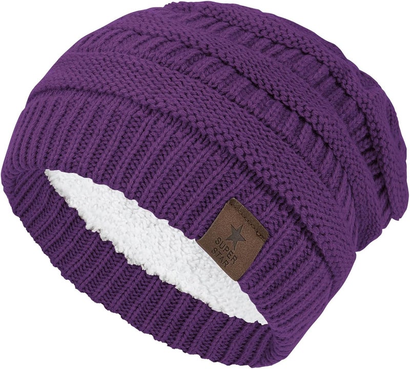 Durio Womens Knit Beanie Winter Thick Solid Fleece Lined Beanie Hats for Women Men Unisex Warm Skiing Beanies - Image 1